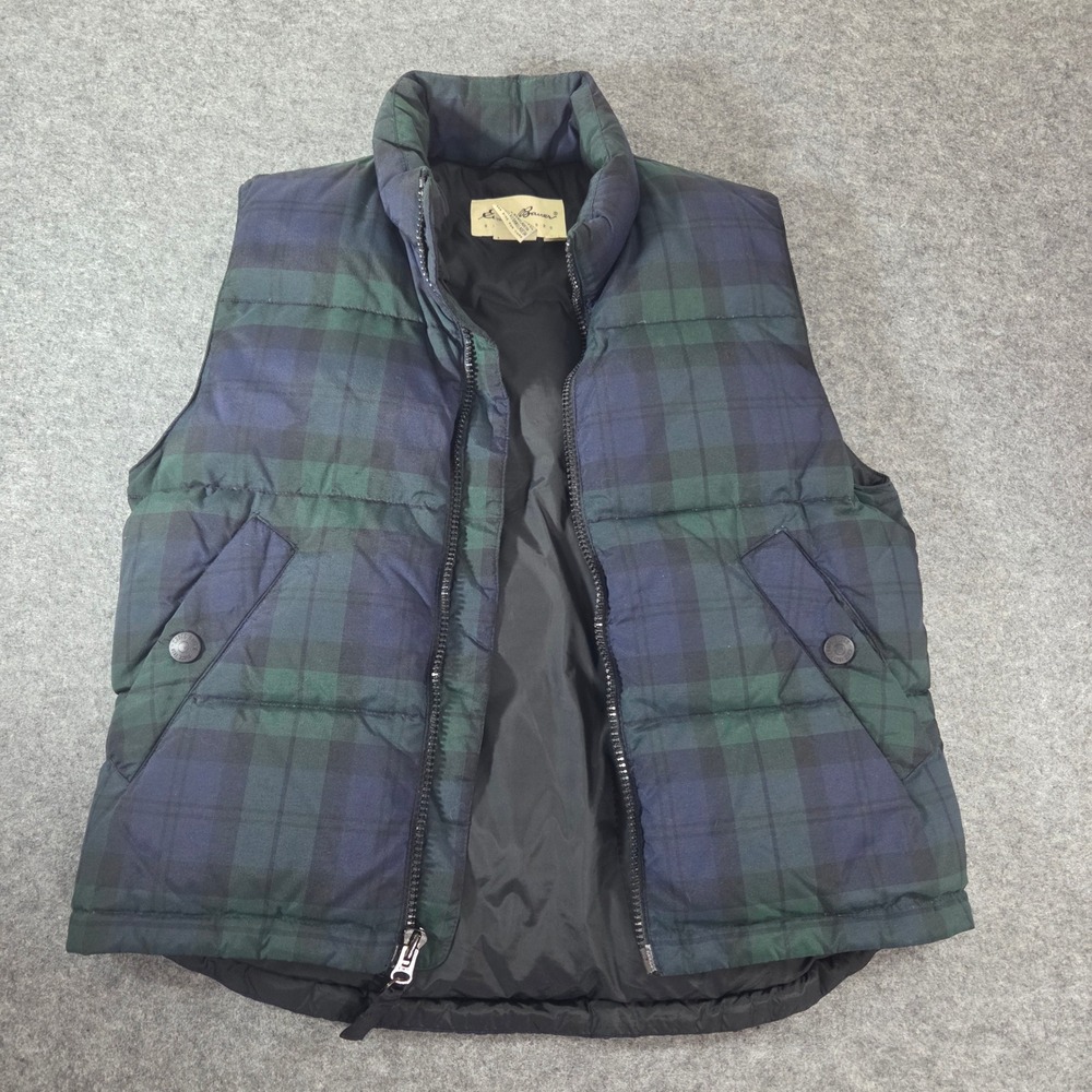 Eddie Bauer Womens Petite S Goose Down Puffer Vest Black Watch Plaid Tartan